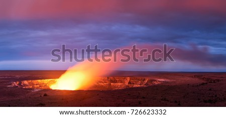 Kilauea volcano crater as it eats at sunset in Hawaii volcano national park, Big Island, Hawaii, USA