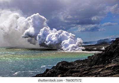 Kilauea Volcano Lava Flow Ocean Entry On Big Island Of Hawaii