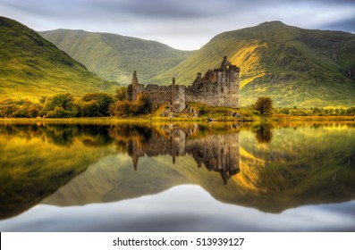 Kilchurn Castle reflections in Loch Awe at sunset, Scotland - Shutterstock ID 513939127