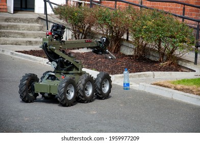 KILDARE, IRELAND - AUGUST 17, 2011: The Irish-made Reacher bomb disposal robot demonstrated in use by the Irish Defence Forces.