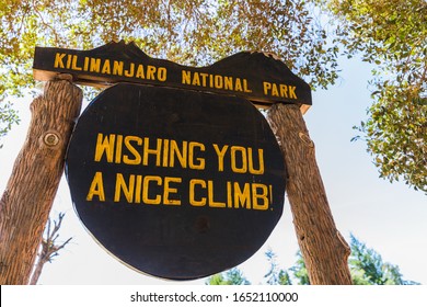 Kilimanjaro, Tanzania - February 04, 2020: sign for the Londorossi Gate on the Lemosho route,  the most scenic trail on mount Kilimanjaro