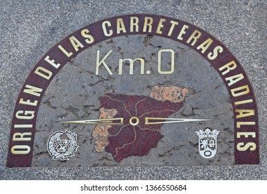 Kilometre Zero in Madrid Spain - The marker in the pavement showing the geographical center of Spain