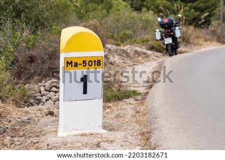 kilometric milestone marking kilometer one, Majorca, Balearic Islands, Spain