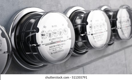 Kilowatt hour electric meters, power supply meters. 3d rendering