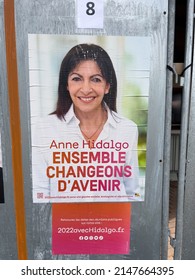 Kilstett, France - Apr 9, 2022: 2022 French Presidential Election With Socialist Party Poster Featuring Anne Hidalgo