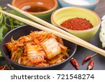 Kim chi korean pickled napa cabbage on black plate