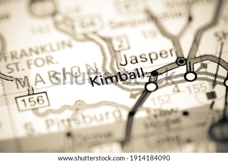Kimball. Tennessee. USA on a map