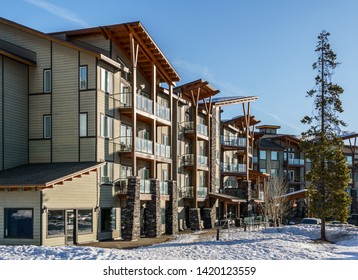KIMBERLEY, CANADA - MARCH 22, 2019: Mountain Resort view early spring village for tourists.