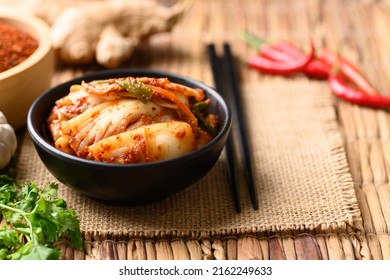 Kimchi cabbage in bowl, Korean homemade fermented side dish food