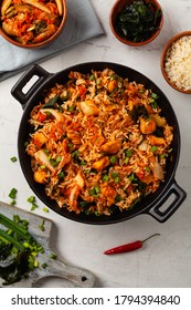 Kimchi Cabbage With Chicken. Prepared In A Wok. Top View.