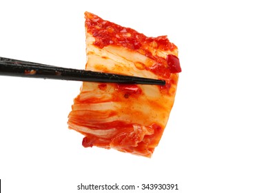 Kimchi (Korean Food) Close Up On White Background