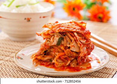 Kimchi salad with rice ,korean food traditional