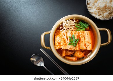 â€˜Kimchi Jjigaeâ€™ or Kimchi Soup with Soft Tofu or Korean Kimchi Stew - Korean Food Traditional Style