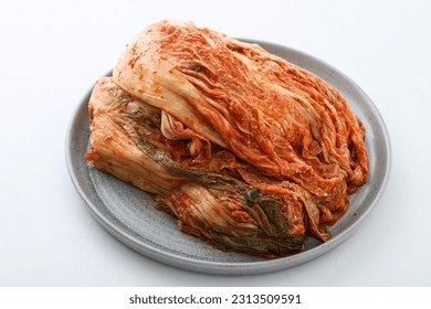 Kimchi, a traditional Korean food, is on the plate