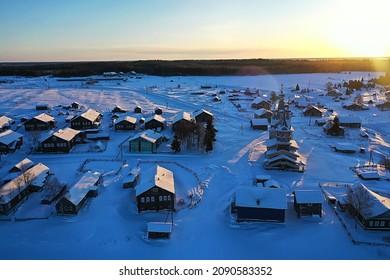 Kimzha Village Top View, Winter Landscape Russian North Arkhangelsk District