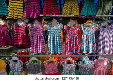 Kinarut Sabah Malaysia - Jan 5 2019: Kids Second Hand Clothes Selling At Kinarut Weekly Market.