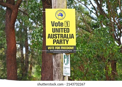 Kincumber, New South Wales Australia – April 08, 2022 Election Poster On A Power Pole Showing The United Australian Party.