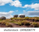 Kinder Scout area moorland plateau landscape at National Nature Reserve in the Dark Peak of the Derbyshire Peak District in England