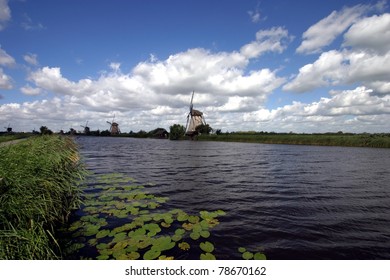 Kinderdijk, Holland, panorama view of the windmills park