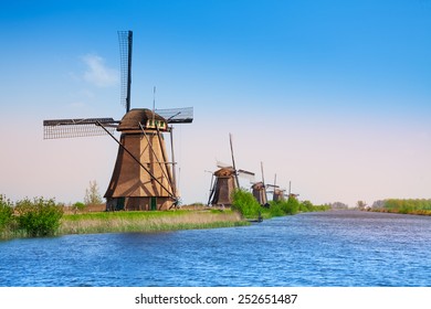 Kinderdijk Windmills And Canal