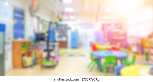 Kindergarten classroom school background. Class room for children students or nursery kids. Blur daycare preschool. - Shutterstock ID 1753976591