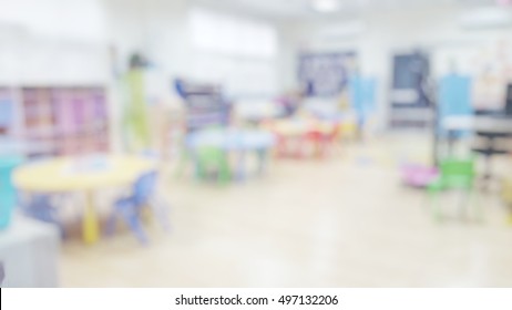 Kindergarten Classroom School Background. Class Room For Children Students Or
Nursery Kids. Blur Daycare Preschool.