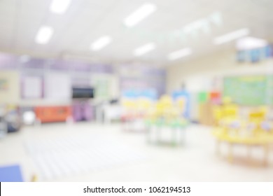 Kindergarten Classroom School Background Concept. Blurry Class Room For Children Students Or
Nursery Kids. Blur Daycare Preschool.