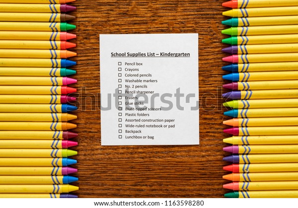 Kindergarten School Supplies List On Wood Stock Photo Edit Now