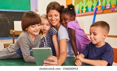 Kindergarten Teacher Children Take Selfie International Stock Photo ...