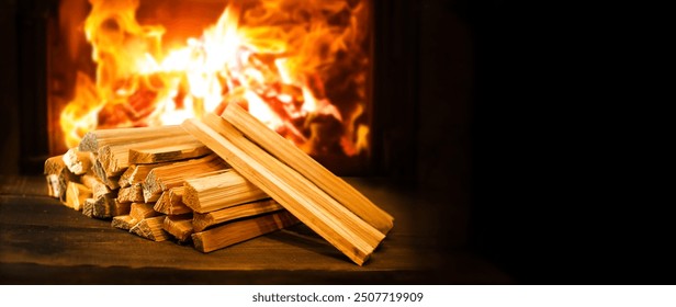 kindling wood in front of the fireplace - Powered by Shutterstock