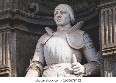 King Alfonso V Of Aragon, Statue Of Achille D'Orsi 1800 On The Facade Of The Royal Palace, Naples, Italy