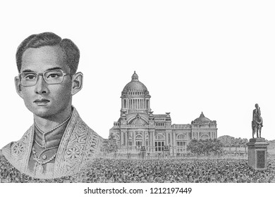 King Bhumibol Adulyadej (Rama IX). Portrait From Thailand Banknotes.

