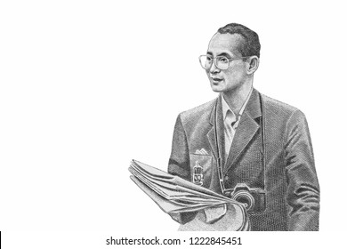 King Bhumibol Adulyadej (Rama IX). Portrait From Thailand Banknotes.