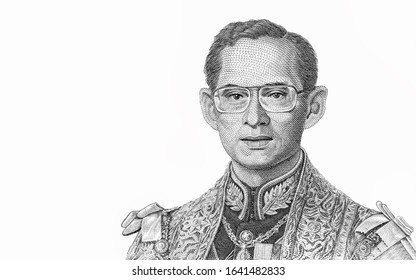 King Bhumibol Adulyadej (King Rama IX)  Portrait From Thailand Banknotes. 