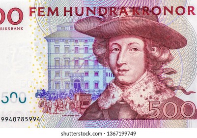 King Carl XI - King of Sweden 1672-1697. Portrait from Sweden 500 Kronor 2001 Banknotes. 