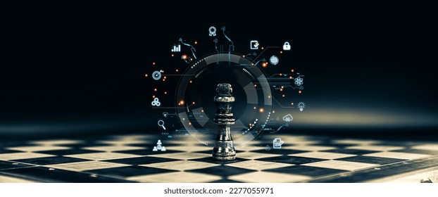 King chess pieces leader winner with strategy icons concepts of leadership or wining challenge battle fighting of business team player and risk management or human resource or strategic planning.