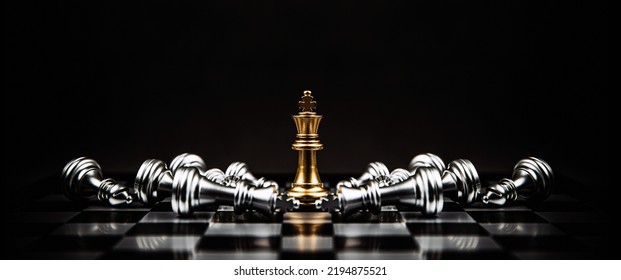 King chess pieces stand on falling chess concepts of competition challenge of leader business team or teamwork volunteer or wining and leadership strategic plan and risk management or team player. - Shutterstock ID 2194875521