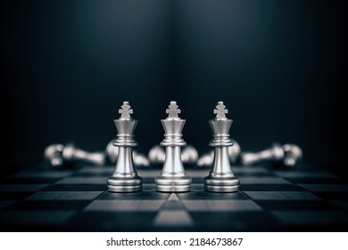 King Chess Stand Front The Line On Chessboard Concept Of Challenge Or Team Player Or Business Team And Leadership Strategy Or Strategic Planning And Human Resources Organization Risk Management.