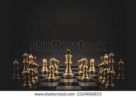 King chess stand on chessboard concepts of teamwork volunteer challenge business team or wining and leadership strategy or strategic planning and risk management or team player.