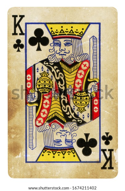 King of Clubs Vintage playing card - isolated\
on white (clipping path\
included)