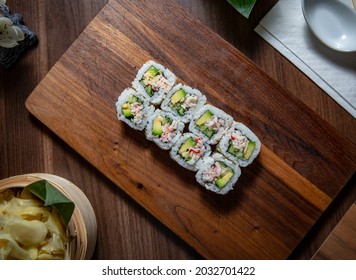 King Crab Ura Maki On Wooden Plate