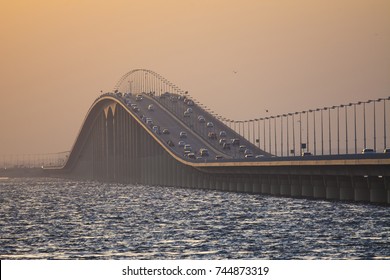 King Fahd causeway in sunset background - Shutterstock ID 744873319