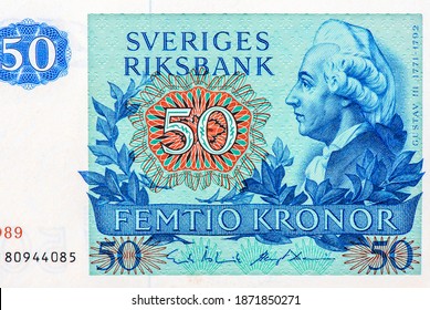 King Gustav III (1746 - 1792). Portrait from Sweden 50 Kronor 1965-1990 Banknotes.