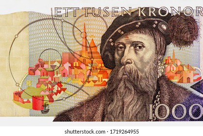 King Gustav Vasa, Swedish King. Portrait from Swedish 1000 Kronor 2006 Banknotes. 