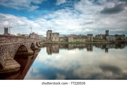 King John Castle In Limerick With Reflection In Shannon River