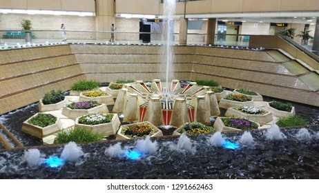 King Khalid International Airport, Riyadh / Saudi Arabia - October 30 2018 : A Beautiful Fountain