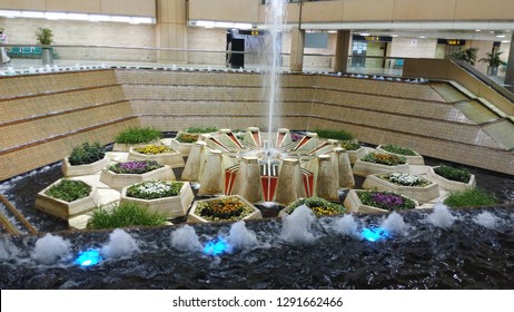 King Khalid International Airport, Riyadh / Saudi Arabia - October 30 2018 : A Beautiful Fountain