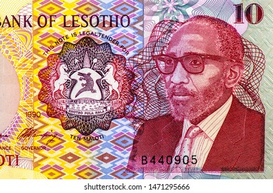 King Moshoeshoe II, Portrait From Lesotho 10 Maloti 1990 Banknotes.