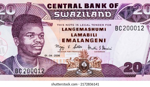 King Mswati III Portrait From Swaziland 20 Emalangeni 2006 Banknotes.