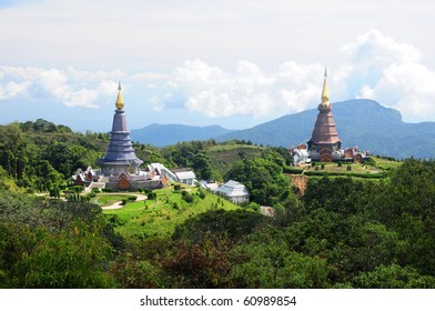 King And Queen Chedi On The Top Of  Doi Inthanon In ChiangMai, Thailand